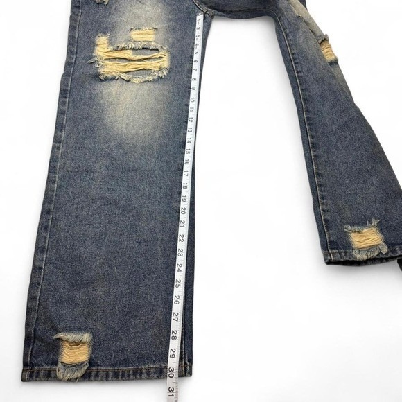 Y2K Baggy Distressed Hi Rise Denim Blue Mom Jeans Wide Leg‎ Womens Large Faded - Picture 7 of 8